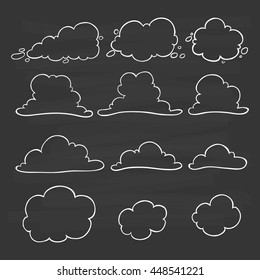 Collection of hand drawing clouds on chalkboard background