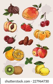 collection of  hand drawing isolated  fruits