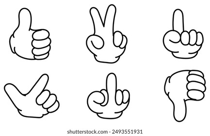 collection of hand drawings of hand gestures on a white background