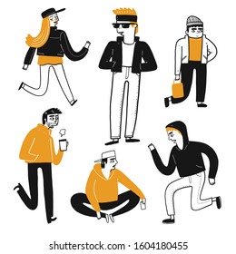 Collection of hand drawn about the people of being a hipster. Vector illustration in sketch doodle style.
