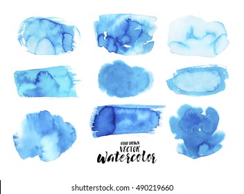 Collection Hand Drawn Abstract Blue Watercolor Stock Vector Royalty Free Shutterstock