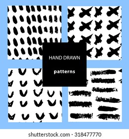 Collection with Hand Drawn Abstract Doodle Shapes Seamless Pattern. Creative  Grunge Brushstroke Background. Vector illustration