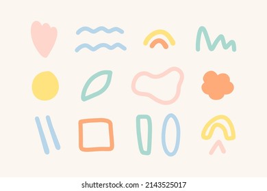 Collection of hand drawn abstract shapes, strokes and doodles. Boho and organic design elements. Vector texture.