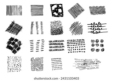 Collection of hand drawn abstract textures.Set of hand drawn doodles on isolated background.Vector.