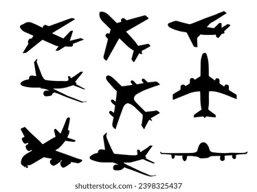 Collection of hand drawn airplane silhouettes svg