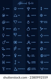 collection of hand drawn alchemist symbols