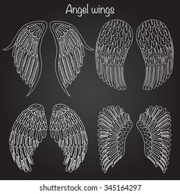 Collection of hand drawn angel wings