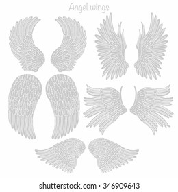 Collection of hand drawn angel wings, can be useful for coloring book