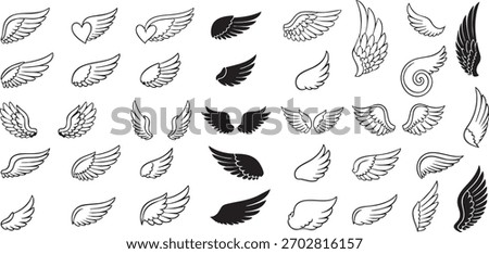 Collection of hand drawn angel wings in various styles and sizes