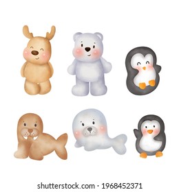 Collection of hand drawn arctic animal .