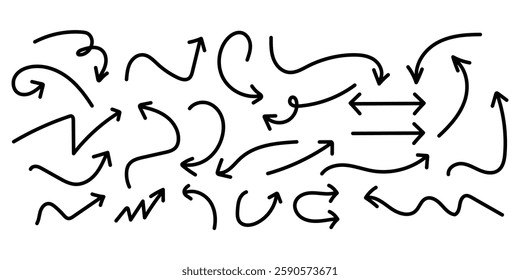 Collection of hand drawn arrow vector on white background. Hand drawn arrow vector icons set on white background