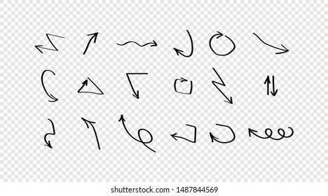 Collection of hand drawn arrows. Black arrows on transparent background. Eps10