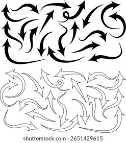 Collection of hand drawn arrows in black and white vector design