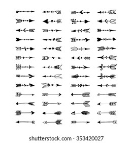 Collection of hand drawn arrows. Ink illustration. Drawing artistic element for your design. You can use this arrows for invitation, wedding cards, valentines day card or other.