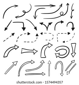 Collection of hand drawn arrows isolated on white background. Vector illustration