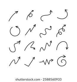 Collection of hand drawn arrows on white background