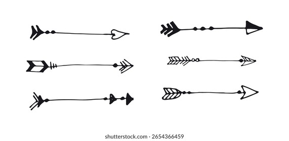 Collection hand drawn arrows on black colour