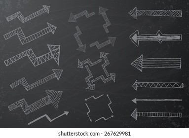 Collection of hand drawn arrows on black chalkboard Vector illustration