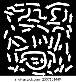 Collection of Hand Drawn Arrows and painted with Digital brush, Black grunge arrows with Different Directions, Vector