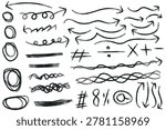 A collection of hand drawn arrows, scribbles and symbols in black on a white background