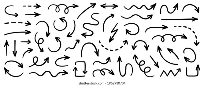 Collection hand drawn arrows. Set simple arrows isolated on white background. Arrow mark icons. Arrow paint - stock vector.