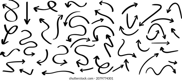 Collection hand drawn arrows. Set simple arrows isolated on white background. Arrow mark icons. Arrow paint - stock vector.