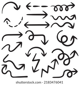 Collection hand drawn arrows. Set simple arrows isolated on white background. Arrow mark icons. Arrow paint - stock vector