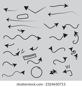 Collection hand drawn arrows. Set simple arrows isolated on white background. Arrow mark icons. Arrow paint - stock vector