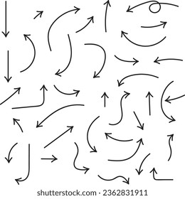 Collection hand drawn arrows. Set simple arrows isolated on white background