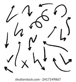The collection of hand drawn arrows. Arrows set on the white background. Vector EPS 10.	