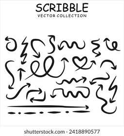 Sammlung handgezeichnet Pfeile. Legen Sie einfache Pfeile einzeln fest. Pfeilmarkensymbole. Pfeilfarbe, Stockvektoreps.
