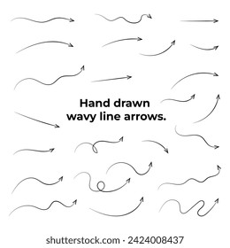 Collection hand drawn arrows. Set simple arrows isolated on white background.