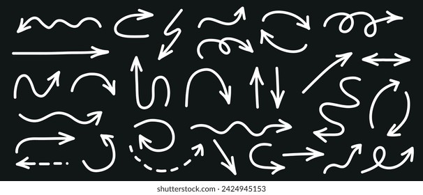 Collection hand drawn arrows. Set simple arrows isolated on white background. Arrow mark icons. Arrow paint - stock vector.