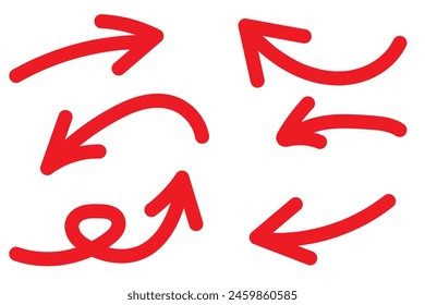  Collection hand drawn arrows. Set simple arrows isolated on white background. Arrow mark icons. Arrow paint - stock vector.