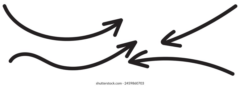  Collection hand drawn arrows. Set simple arrows isolated on white background. Arrow mark icons. Arrow paint - stock vector.