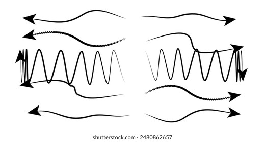 Kollektion von Hand gezeichnete Pfeile. Legen Sie einfache Pfeile auf weißem Hintergrund isoliert. Pfeilsymbole. Pfeilfarbe - Stock Vektorgrafik.set