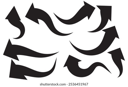 Colección de flechas dibujadas a mano. Establecer flechas simples aisladas sobre fondo blanco. Iconos de marca de flecha. Arrow paint - Vector de stock.