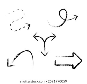 Collection hand drawn arrows. Set Doodle Arrow isolated on white background. Arrow mark icons. Arrow brush stroke stock vector.