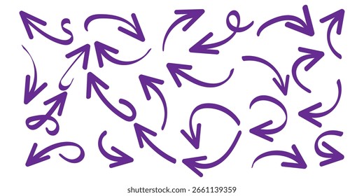 Colección de flechas dibujadas a mano. Establecer flechas simples aisladas sobre fondo blanco. Iconos de marca de flecha. Arrow paint - Vector de stock.