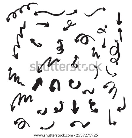 The collection of hand drawn arrows. Arrows set on the white background.	
