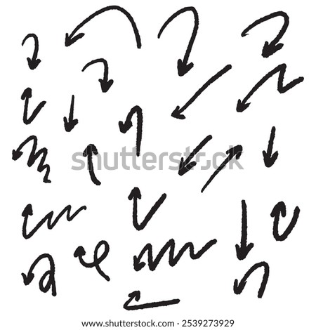 The collection of hand drawn arrows. Arrows set on the white background.	
