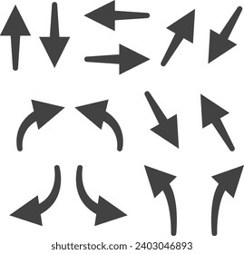 Colección de flechas dibujadas a mano con esquina triangular. Esbozar elementos, incluidas las líneas de flecha, las flechas direccionales y las flechas curvadas. Ilustración del vector en la EPS 10.