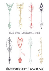 Collection of hand drawn arrows. Tribal vector illustration