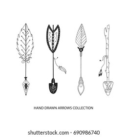 Collection of hand drawn arrows. Tribal vector illustration.
