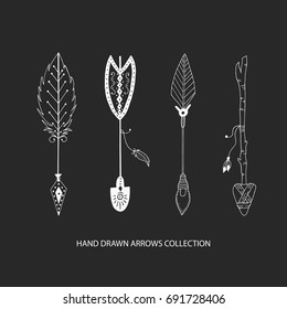 Collection of hand drawn arrows. Tribal vector illustration.