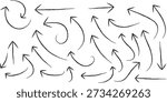 A collection of hand drawn arrows in various directions and styles on a white background