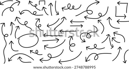 A collection of hand drawn arrows in various directions and styles on a white background