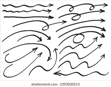collection of hand drawn arrows, vector set. Doodle marker drawing