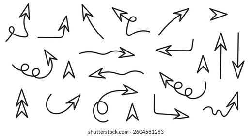 Collection of hand drawn arrows. Vector set.