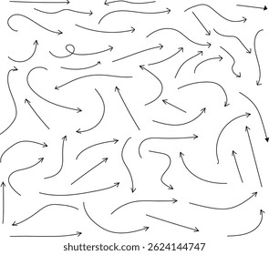 Coleção setas desenhadas à mão. Seta vetorial desenhada à mão definida. Todas as setas são isoladas em branco e agrupadas, fáceis de usar.